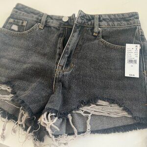 *NEW *Pacsun Black Frayed Ripped High Waisted Denim Festival Shorts, Size 25